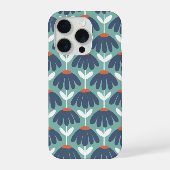 Vintage Floral Pattern Blue & Red iPhone Case (Back)