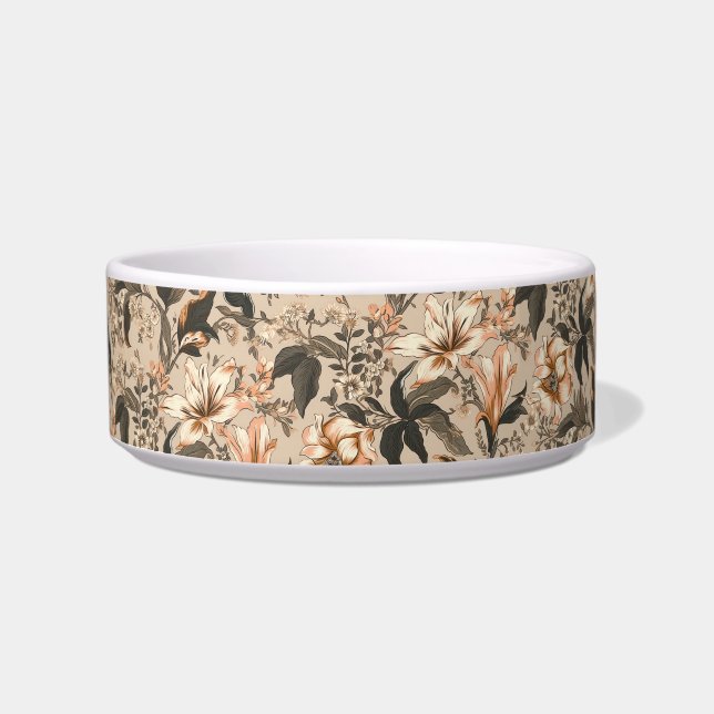 Vintage Floral Pattern Ceramic Pet Bowl (Front)
