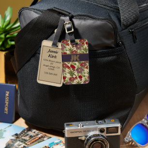 vintage floral pattern custom monogram personalize luggage tag