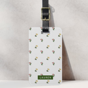 Vintage Floral Pattern Custom Name Luggage Tag