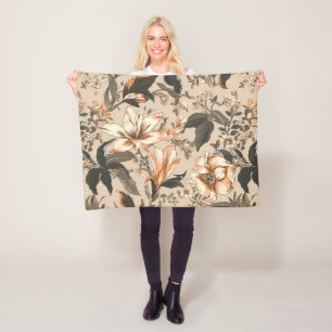 Vintage Floral Pattern Fleece Blanket