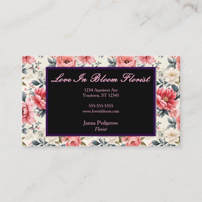 Vintage Floral Pattern Florist Business Card (Front)