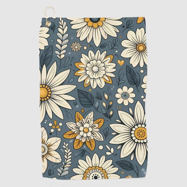Vintage Floral Pattern Golf Towel (Front)