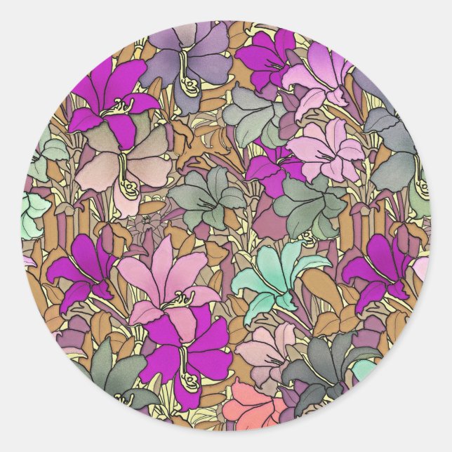 Vintage Floral Pattern Illustration Classic Round Sticker (Front)