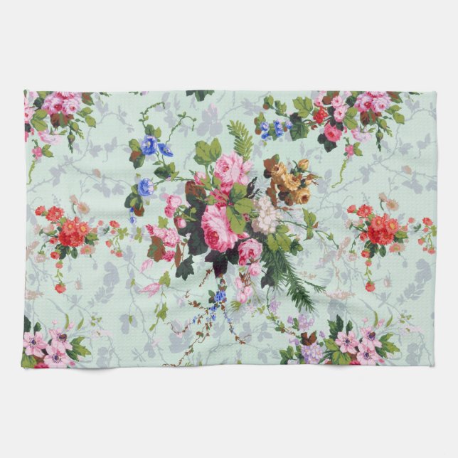 Vintage Floral Pattern Kitchen Towel (Horizontal)