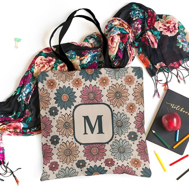 Vintage Floral Pattern Monogram Tote Bag (Creator Uploaded)