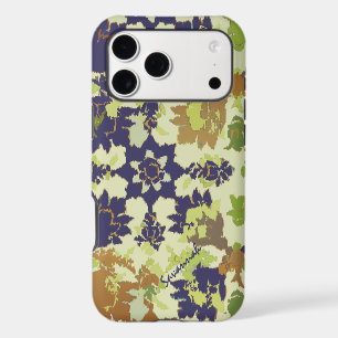 Vintage Floral Pattern Navy Copper Lime  iPhone