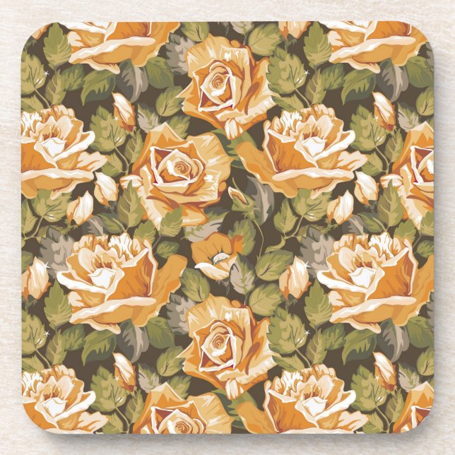 Vintage Floral pattern of yellow roses Coaster (Front)