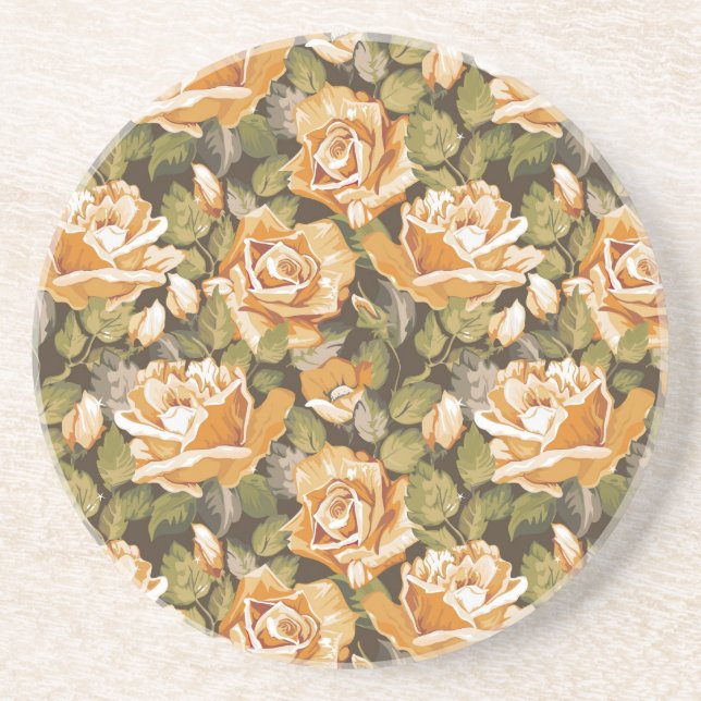Vintage Floral pattern of yellow roses Coaster (Front)