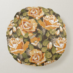 Vintage Floral pattern of yellow roses Round Pillow