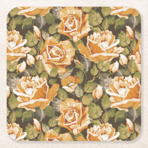 Vintage Floral pattern of yellow roses Square Paper Coaster