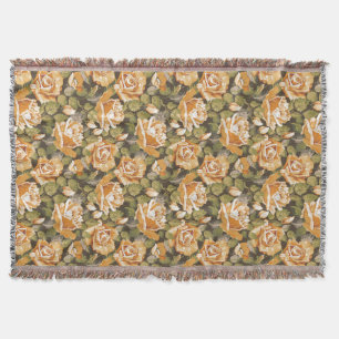 Vintage Floral pattern of yellow roses Throw Blanket