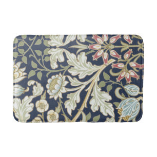 Vintage Floral Pattern on Blue Bath Mat
