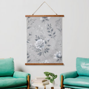 Vintage Floral Pattern on Rustic Grey Background Hanging Tapestry