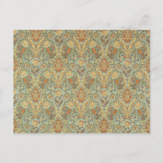 Vintage Floral Pattern Paisley Cyan Green Yellow Postcard