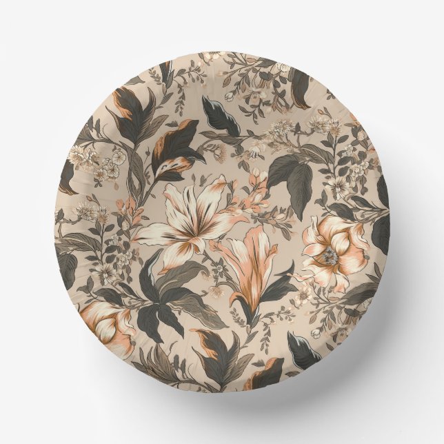 Vintage Floral Pattern Paper Bowls Plate (Front)