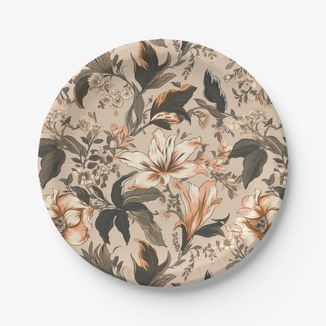 Vintage Floral Pattern Paper Plates (Front)
