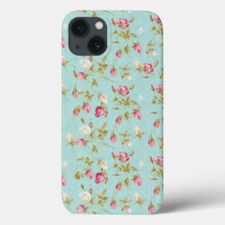 Vintage floral pattern roses blue shabby rose chic iPhone 13 case