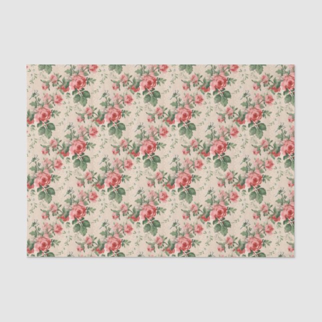 Vintage Floral Pattern Roses Tissue Paper (Front)