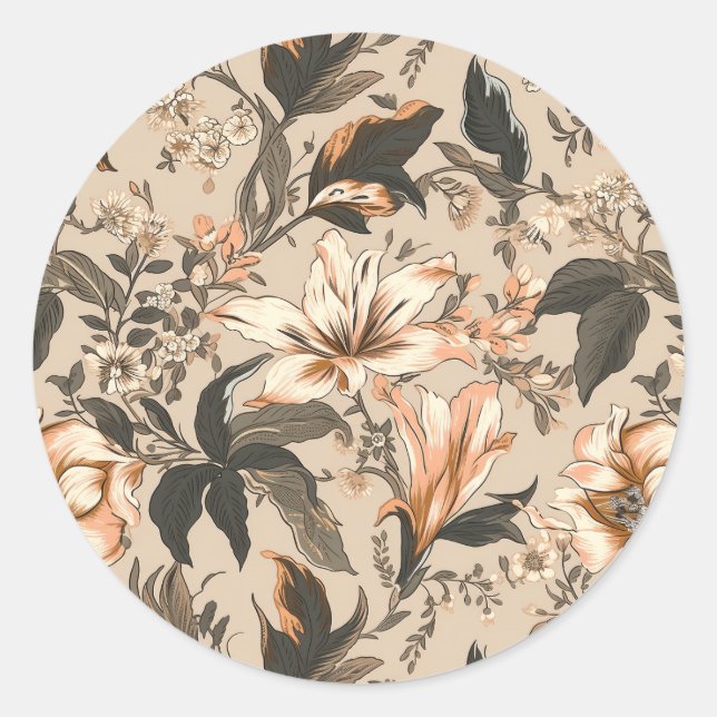 Vintage Floral Pattern Round Stickers (Front)