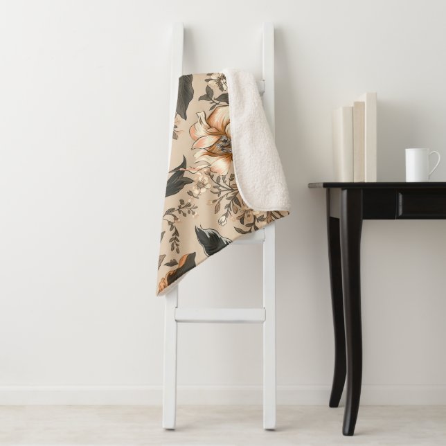 Vintage Floral Pattern Sherpa Blanket (In Situ)