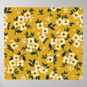 Vintage floral pattern, small white flowers. poster