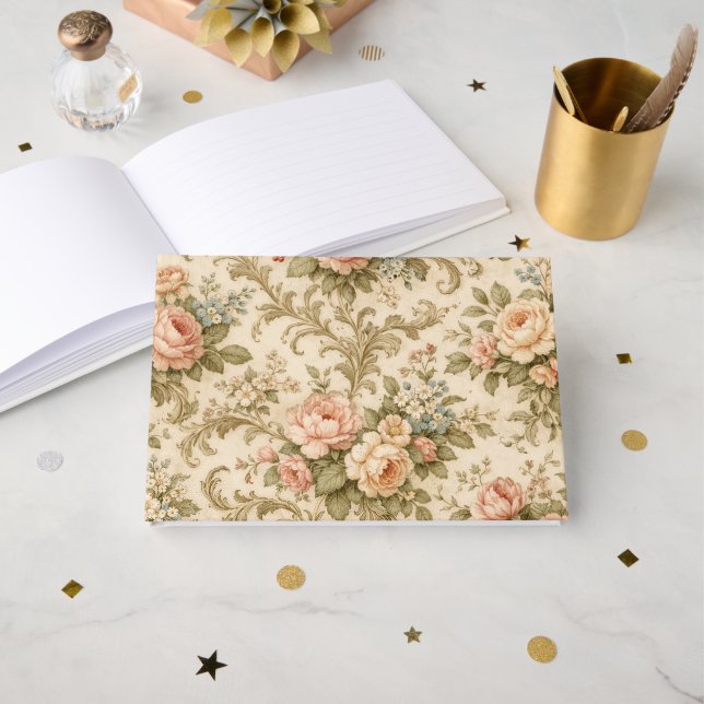 Vintage Floral Pattern Wallpaper  Guest Book (Front Open)