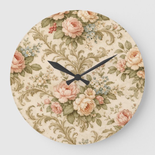 Vintage Floral Pattern Wallpaper  Large Clock (Front)