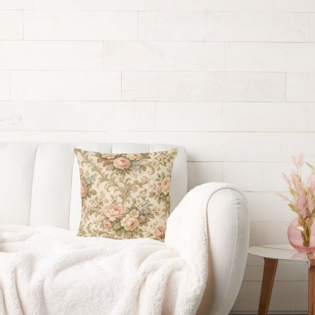 Vintage Floral Pattern Wallpaper  Throw Pillow (Couch)