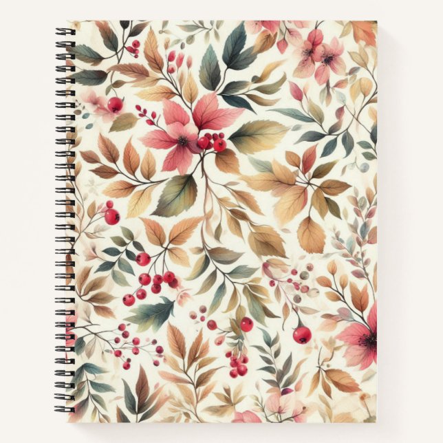 Vintage Floral Pattern With Berries Notebook (Front)