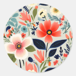 Vintage Floral Pattern with Bold Colours Classic Round Sticker