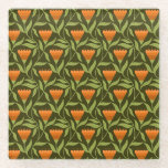 Vintage Floral Pattern with Orange Tulips Glass Coaster<br><div class="desc">Seamless floral pattern features stylized orange tulips with green leaves on a dark background. The design is symmetrical and evokes a vintage feel.</div>