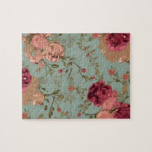 Vintage Floral Pattern With Pastel Colors Flowers Jigsaw Puzzle