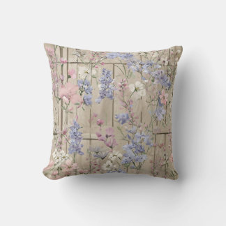 Vintage Floral Pattern With Pink And Blue Blooms. Throw Pillow