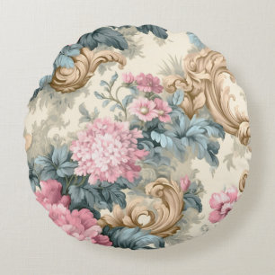 Vintage Floral Pattern with Pink Peonies Round Pillow