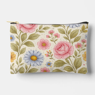 Vintage Floral Pattern with Roses and Daisies  Accessory Pouch