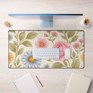 Vintage Floral Pattern with Roses and Daisies  Desk Mat