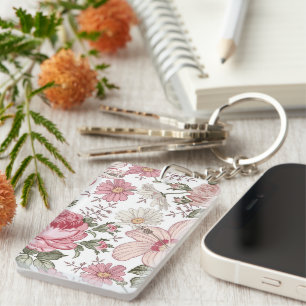 Vintage Floral Pattern with Roses Keychain