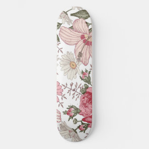 Vintage Floral Pattern with Roses Skateboard