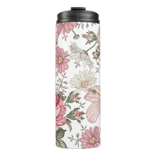Vintage Floral Pattern with Roses Thermal Tumbler
