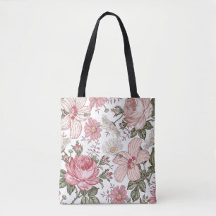 Vintage Floral Pattern with Roses Tote Bag