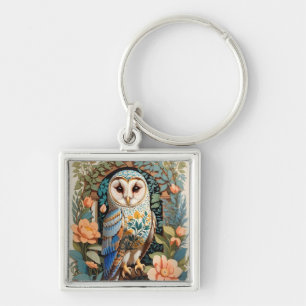Vintage Floral Patterned Barn Owl Keychain