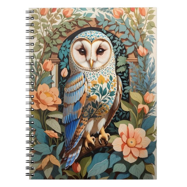 Vintage Floral Patterned Barn Owl Notebook (Front)