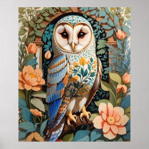 Vintage Floral Patterned Barn Owl Poster