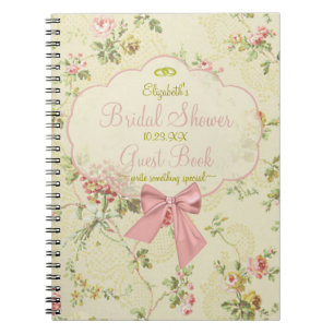 Vintage Floral Peach Bridal Shower Guestbook - Notebook