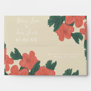 Vintage Floral Peach Hand Drawn Wedding  Envelope