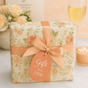 Vintage Floral Peach Rose Wrapping Paper