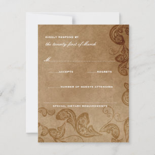 Vintage Floral Peacock Mariage rustique Carte RSVP