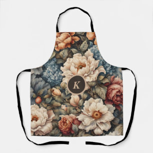 Vintage Floral Peonies and Roses Monogram Apron