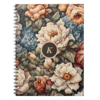 Vintage Floral Peonies and Roses Monogram Notebook